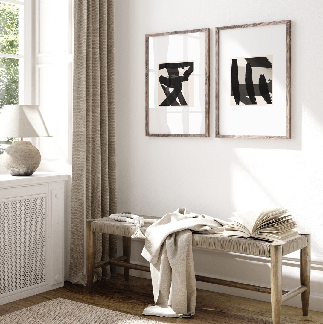 Brush Strokes Set of 2 | Black Abstract Art Print, Abstract Wall Set ...
