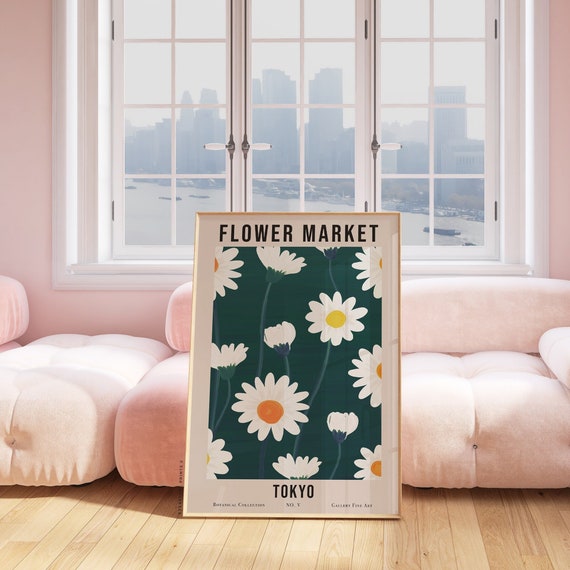 Flower Market Tokyo | Flower Print, Floral Wall Art, Flower Market Art, Minimalist Flower Art, Pastel Flower Art, Printable Art