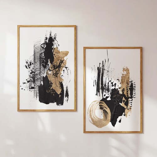 Black Gold Beige Wall Art Set of 3 Prints Abstract Art - Etsy