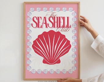 The Sea Shell Club | Beachy Wall Art, Girly Wall Art, Coastal Print, Beach Print, Colorful Preppy Trendy Summer Print, Seashell Print