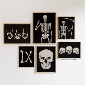 Set of 6 Halloween Bundle Art | Halloween Wall Art | Halloween Decor | Halloween Printables | Skeleton Prints | Spooky Art | Printable Art