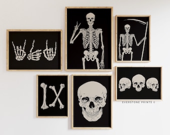 Set of 6 Halloween Bundle Art | Halloween Wall Art | Halloween Decor | Halloween Printables | Skeleton Prints | Spooky Art | Printable Art