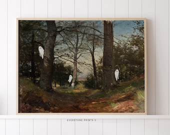 Vintage Ghost Painting Landscape | Spooky Wall Art, Vintage Halloween, Halloween Wall Art, Ghost Wall Decor, Halloween Printable, Ghost Art