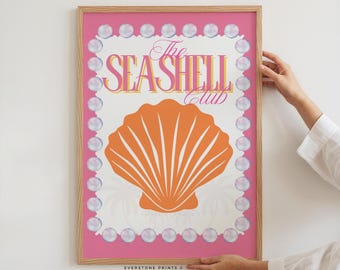 The Sea Shell Club | Beachy Wall Art, Girly Wall Art, Coastal Print, Beach Print, Colorful Preppy Trendy Summer Print, Seashell Print