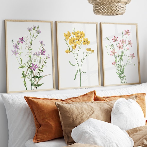 Set of 3 Vintage Flower Art | Botanical Wall Art, Spring Flower Art, Pastel Flowers, Vintage Floral Art, Printable Wall Art