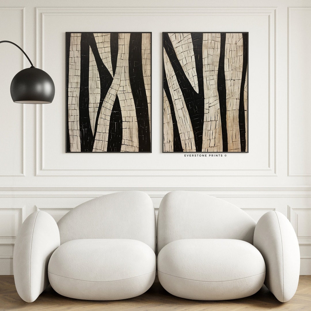 Modern Minimalist Art Beige and Black, Textured Abstract Art Print Set ...