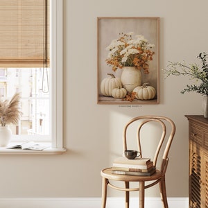 Vase and Pumpkin Still Life | Rustic Fall Art, Vintage Autumn Wall ...