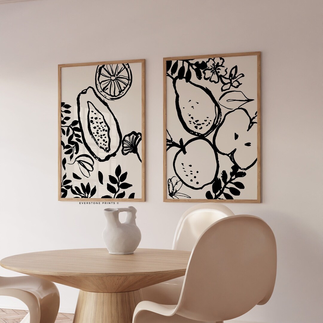 beige kitchen prints, dining room prints, set of 3,... Set of 2 Kitchen Prints | Kitchen Wall Art, Fruit Wall Art, Kitchen Art ...