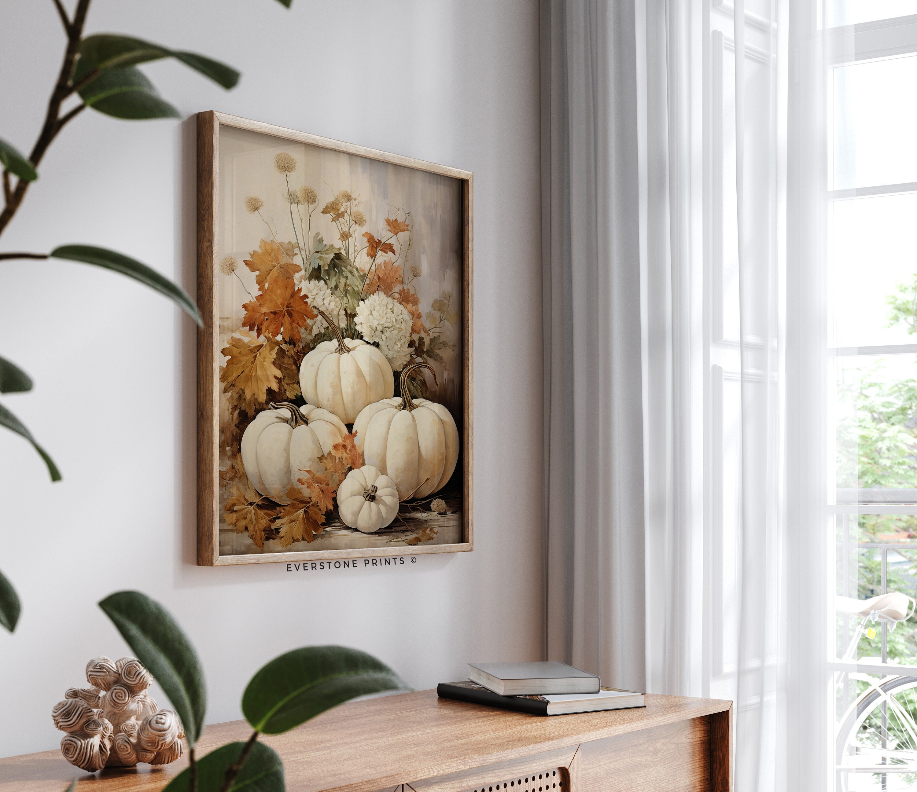 White Pumpkin Still Life Painting | Rustic Fall Art, Vintage Autumn ...