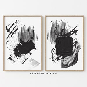 Schwarze abstrakte Kunst | Abstrakte Schwarz-Weiß-Kunst | Druckbare Kunst | Galerie Wandkunst | Minimal Art Prints | Moderne Wandkunst | Druck 2er-Set