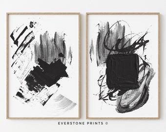 Black Abstract Art | Black and White Abstract Art | Printable Art | Gallery Wall Art | Minimal Prints | Modern wall art | Print Set Of 2