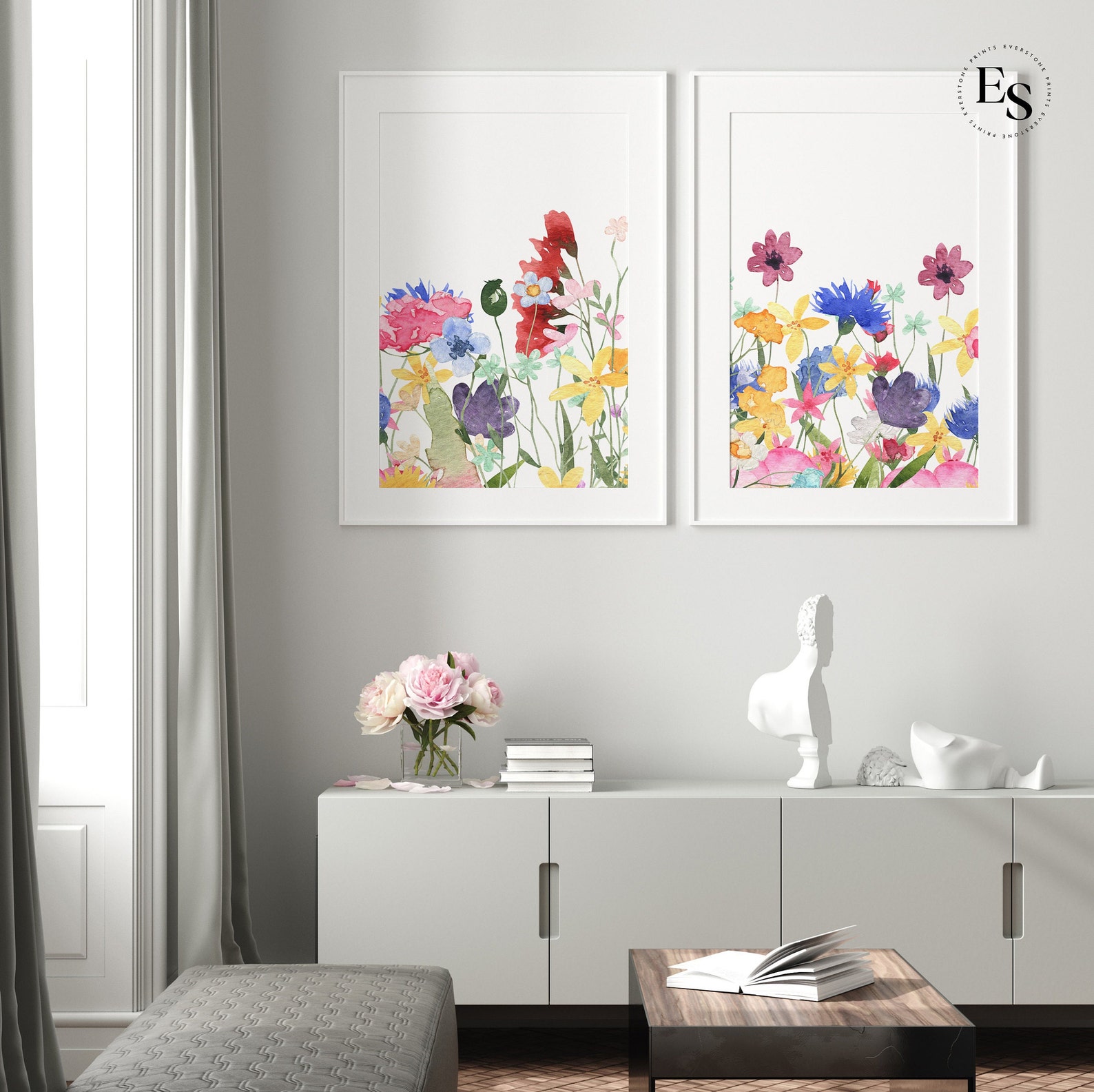 Colorful Wildflower Print Set of 2 | Bright Floral Prints, Botanical ...