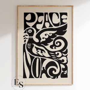 Peace Now Print | Dove Of Peace Poster | Groovy Wall Art | Peace Sign | Retro Wall Art | Vintage Art | Psychedelic Art |  Sixties Wall Art