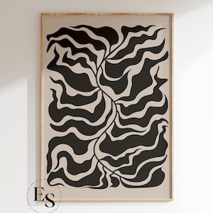 Abstract Floral Print, Black and Beige Abstract Art, Printable Art, Botanical Wall Art, Minimal Prints, Modern wall art