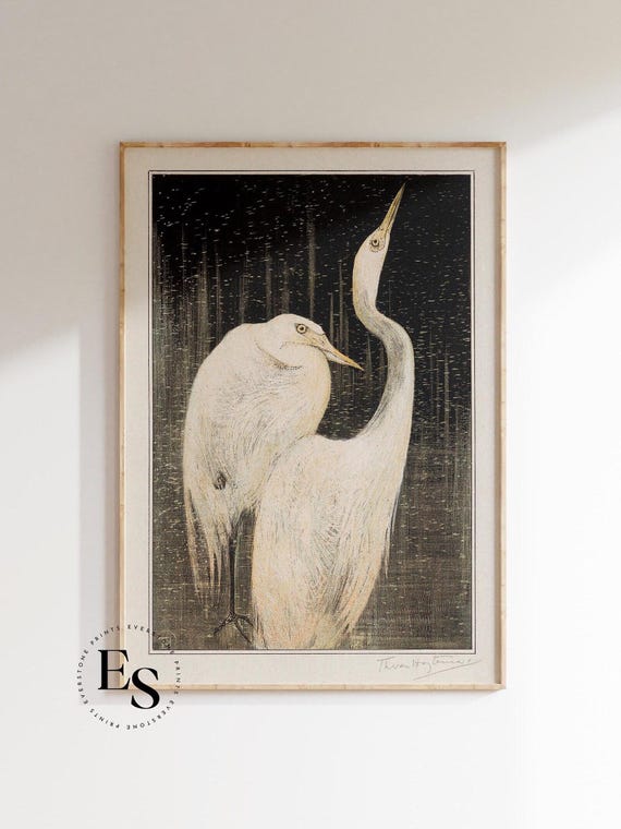 Vintage Crane Bird | Bird Print, Vintage Animal Print, Vintage Wall Art, Japanese Poster, Japan Wall Art, Printable Download