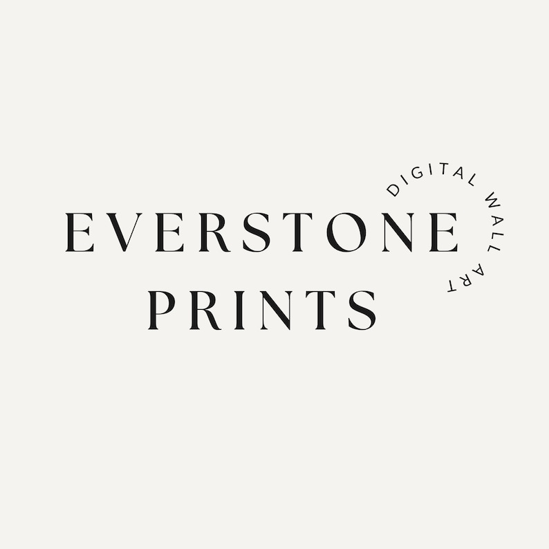 May include: Black and white logo for Everstone Prints, a digital wall art company.
