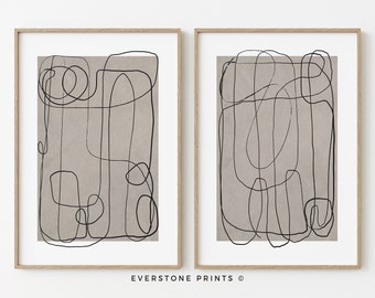 Set of 2 Abstract Line Art | Neutral Abstract | Line Drawing Abstract Print | Scribble Print | Modern Minimalist Poster | Printable Art |