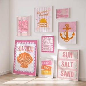 Summer Coastal Gallery Wall Art | Summer Art Prints, Beachy Wall Art, Trendy Beach Art, Seashell Art, Girly Wall Art, Beach Wall Digital Art