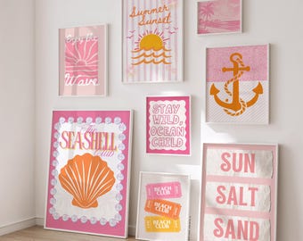 Arte mural costero de verano / Impresiones artísticas de verano, arte mural playero, arte playero de moda, arte con conchas marinas, arte mural femenino, arte digital playero