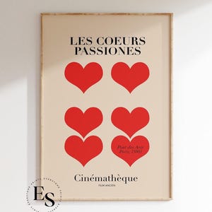 Vintage französischer Druck | French Kiss Art, Herz Wandkunst, Retro Kunstdruck, Paris Poster, Ausstellungsplakat, Minimalistische Wandkunst, Werbeplakat