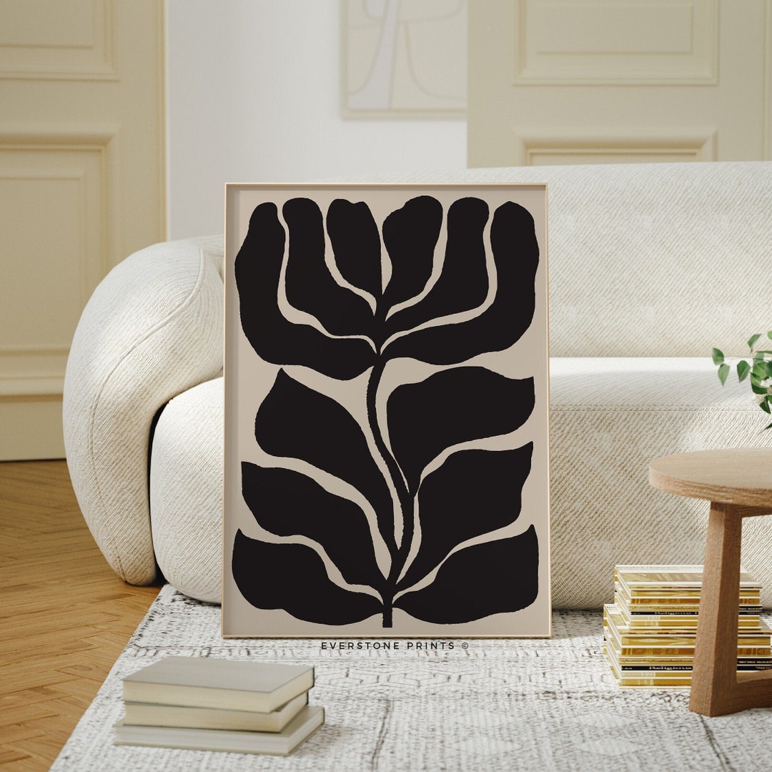 Abstract Floral Art | Beige Black Wall Art, Neutral Botanical Beige Art ...