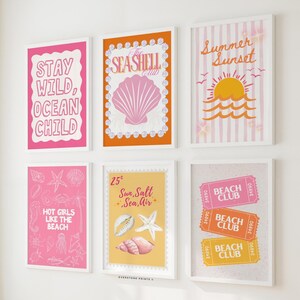 Summer Coastal Gallery Wall Art | Summer Art Prints, Beachy Wall Art, Trendy Beach Art, Seashell Art, Girly Wall Art, Beach Wall Digital Art