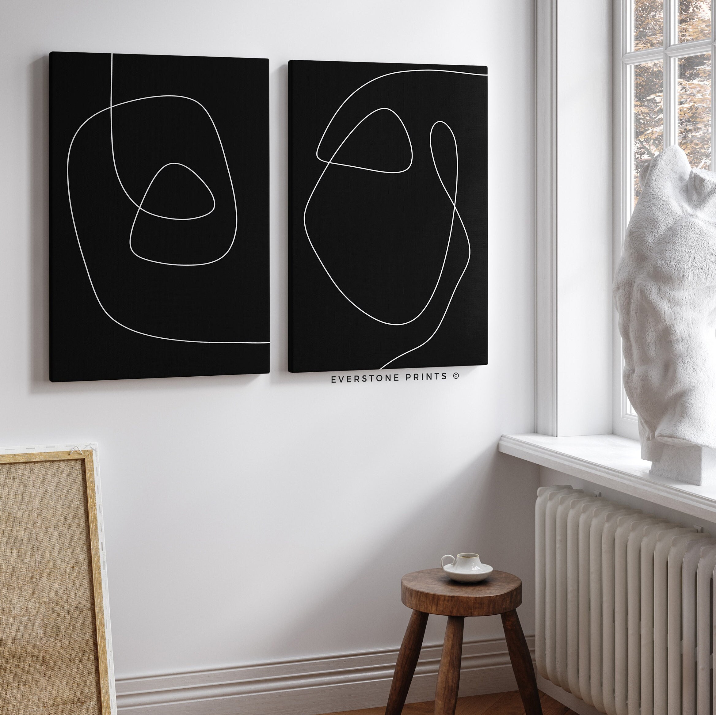 Minimalist Black Set of 2 Line Art Print | Black White Line Art ...