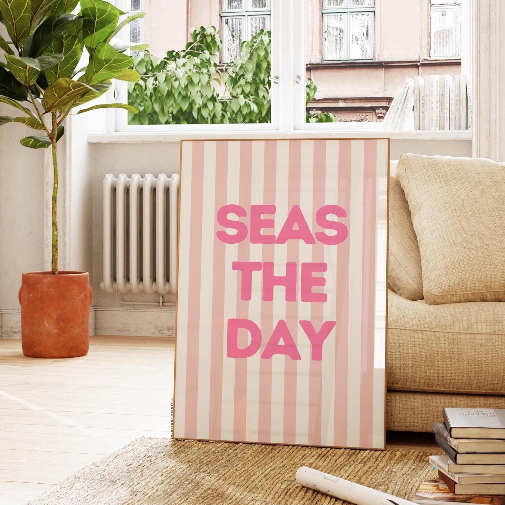 Seas the Day Print | Pink Beachy Art Print, Trendy Coastal Art, Beach House Decor, Ocean Aesthetic Poster, Digital Download