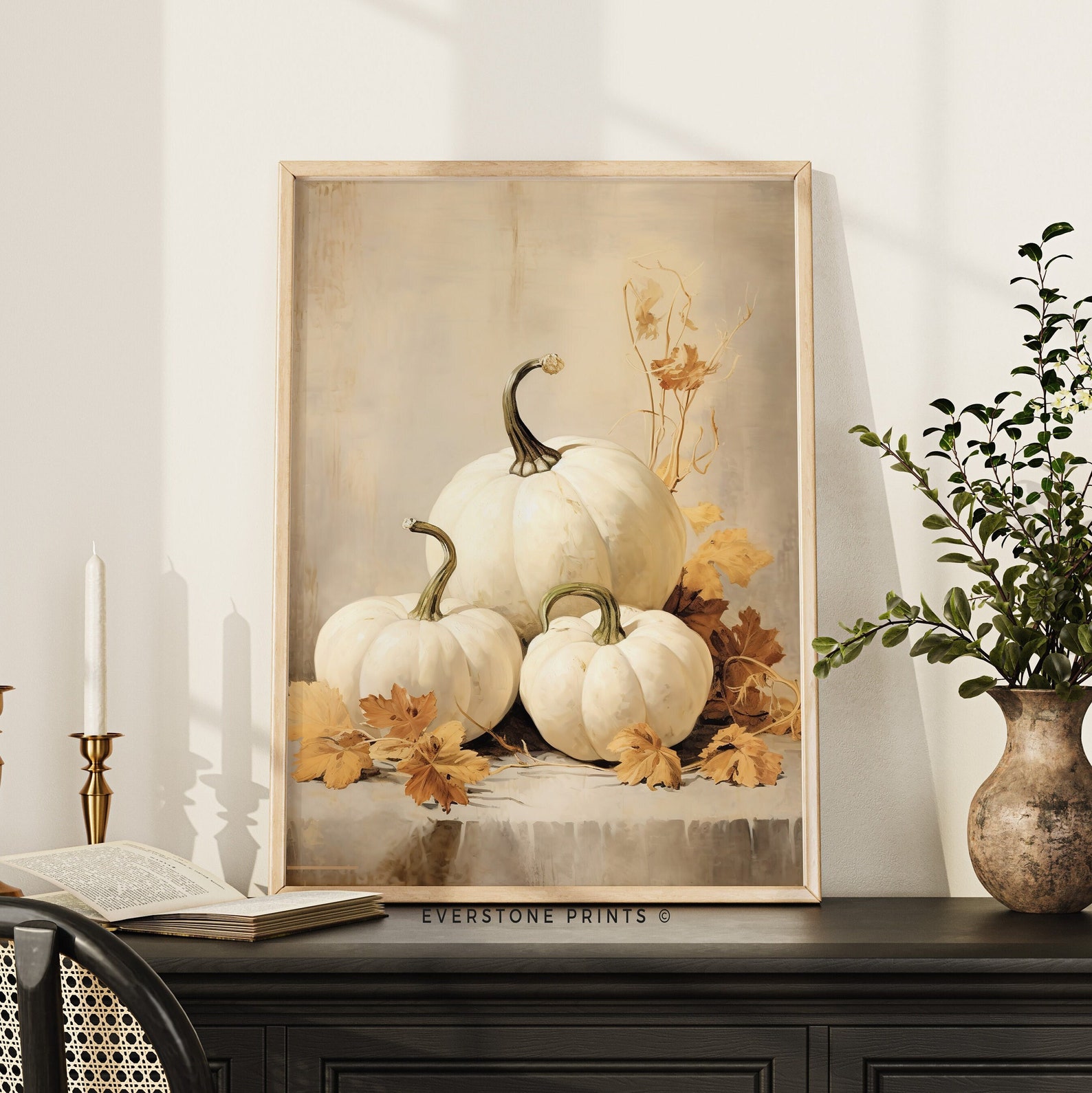 Vintage Pumpkin Still Life Painting | Rustic Fall Art, Autumn Wall ...