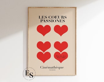 Vintage French Print | French Kiss Art, Heart Wall Art, Retro Art Print, Paris Poster, Exhibition Poster, Minimalist Wall Art, Ad Poster