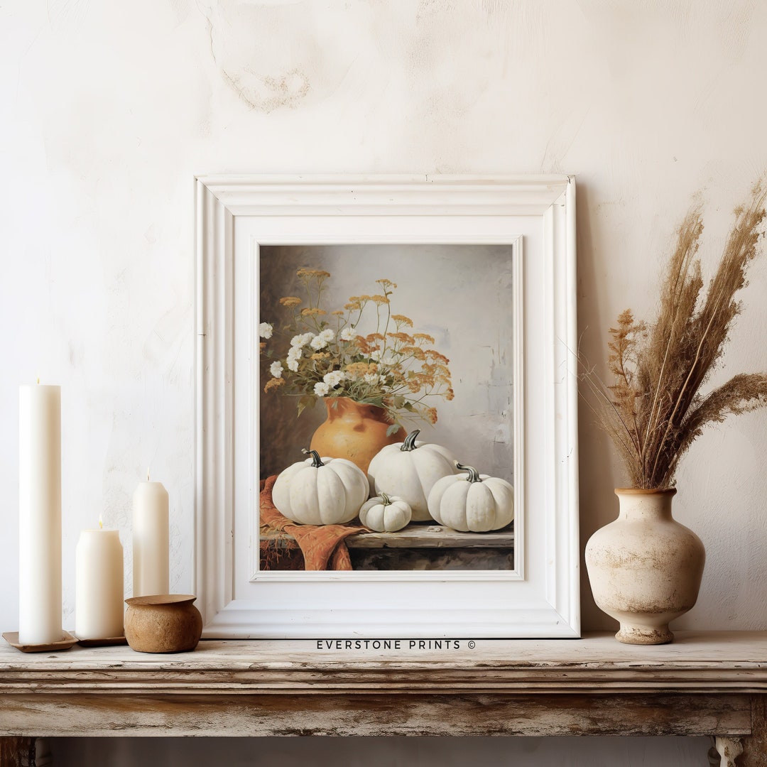 Vintage Pumpkin Still Life Painting | Rustic Fall Art, Autumn Wall ...