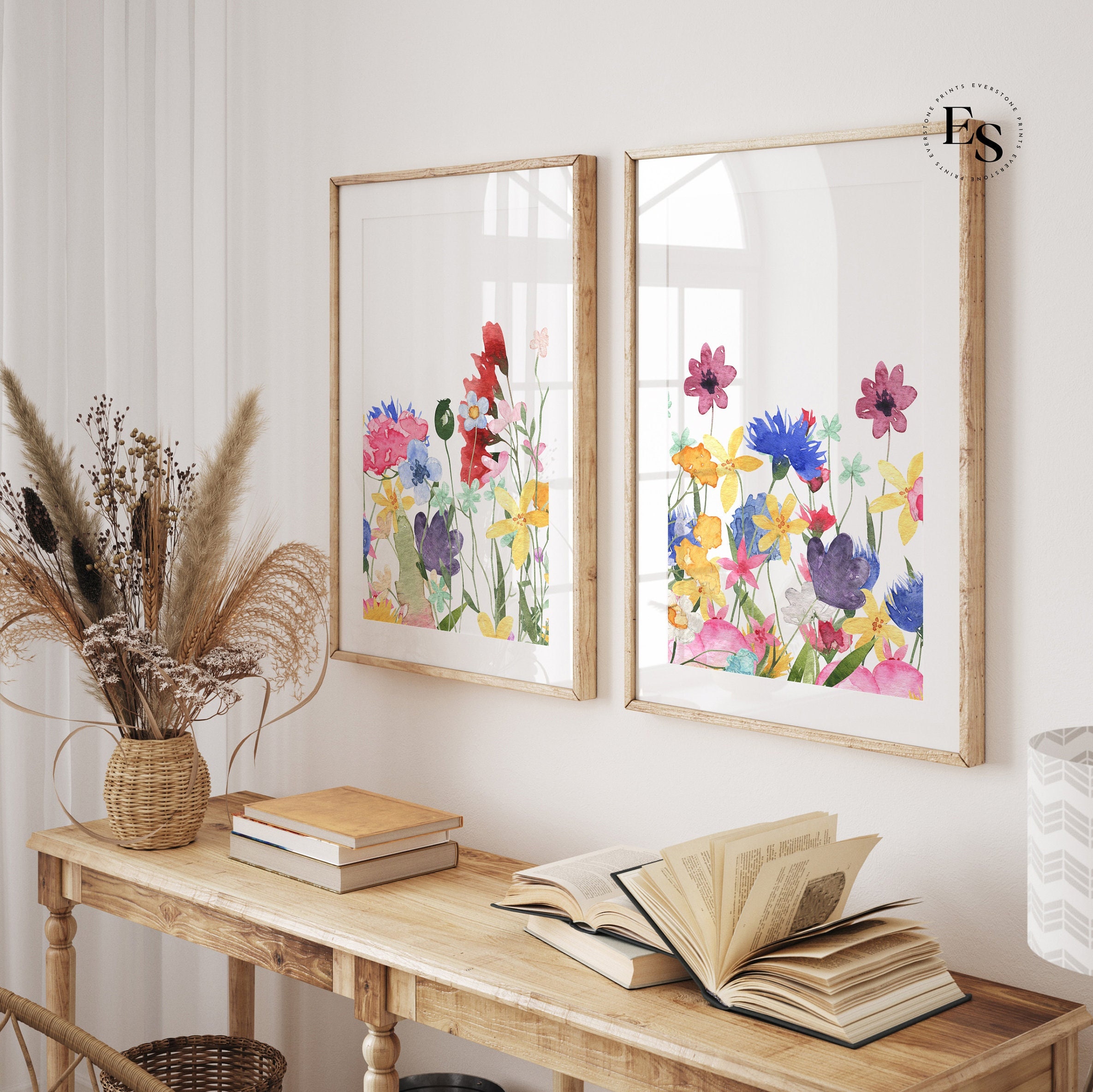 Colorful Wildflower Print Set of 2 | Bright Floral Prints, Botanical ...