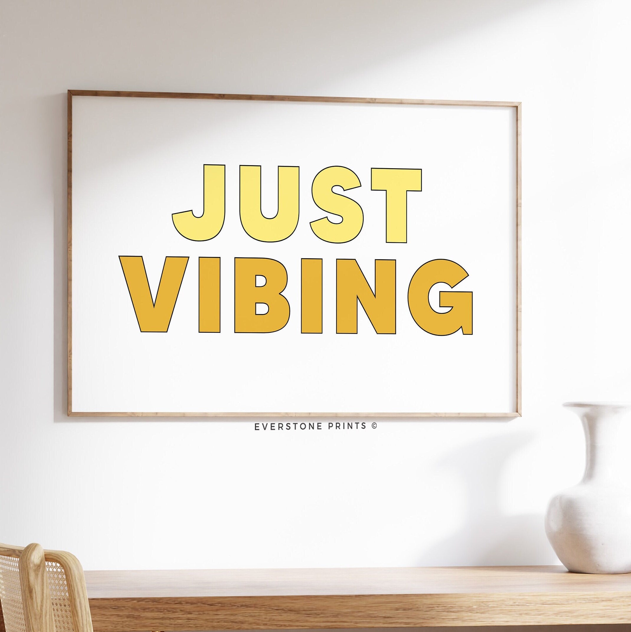 JUST VIBING Word Art | Typography Print, Bedroom Wall Decor, Quote Prints, Quote Wall Art, Typography Poster Bedroom, Printable Digital Art