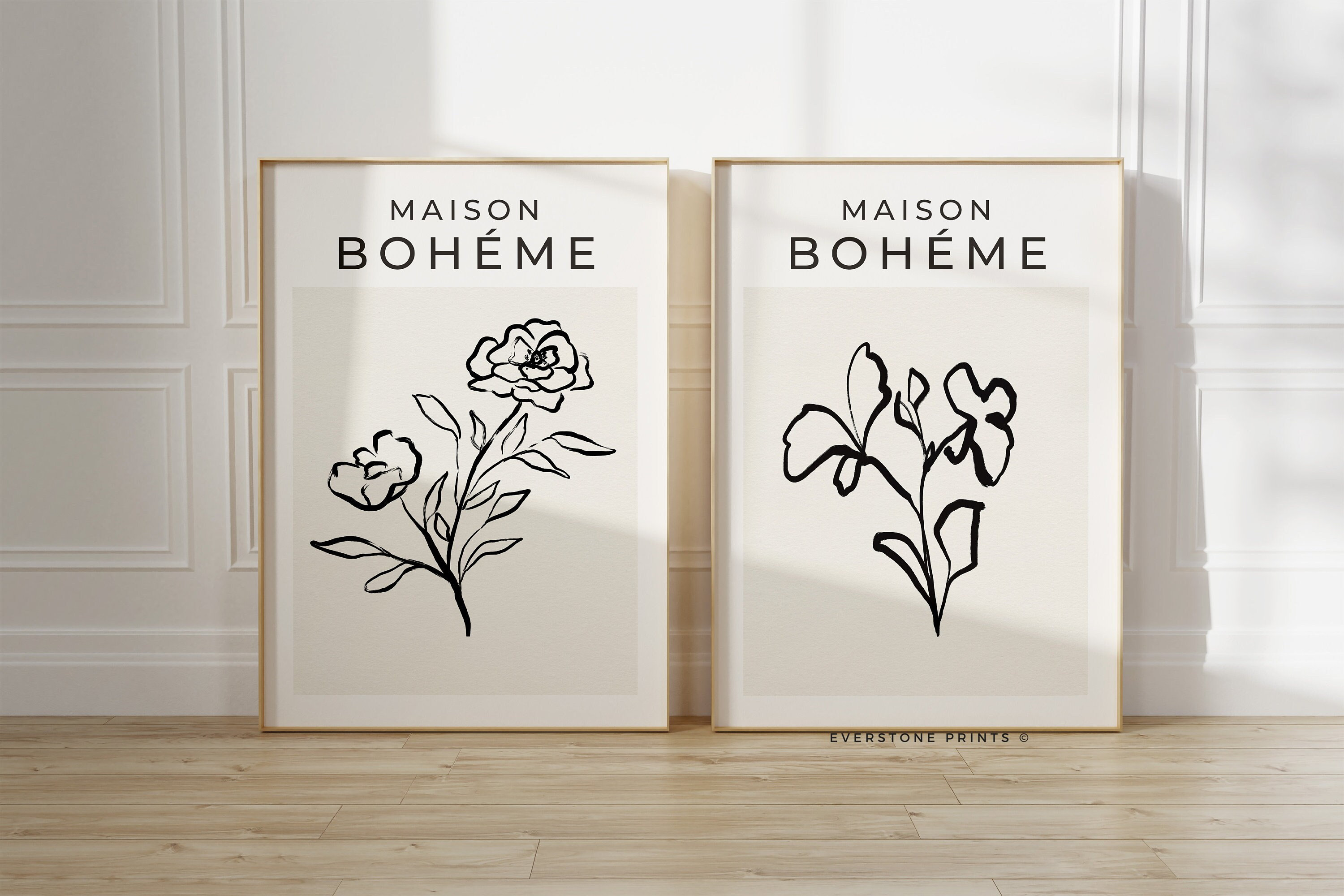 Set of 2 Floral Art Prints | Minimal Flower Line Drawing, Neutral ...