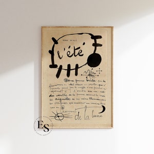 JOAN MIRO Print | Vintage L'été Exhibition Poster, Black Beige Wall Art, Modern Minimalist Abstract Line Sketch Decor, Birthday Gift Idea