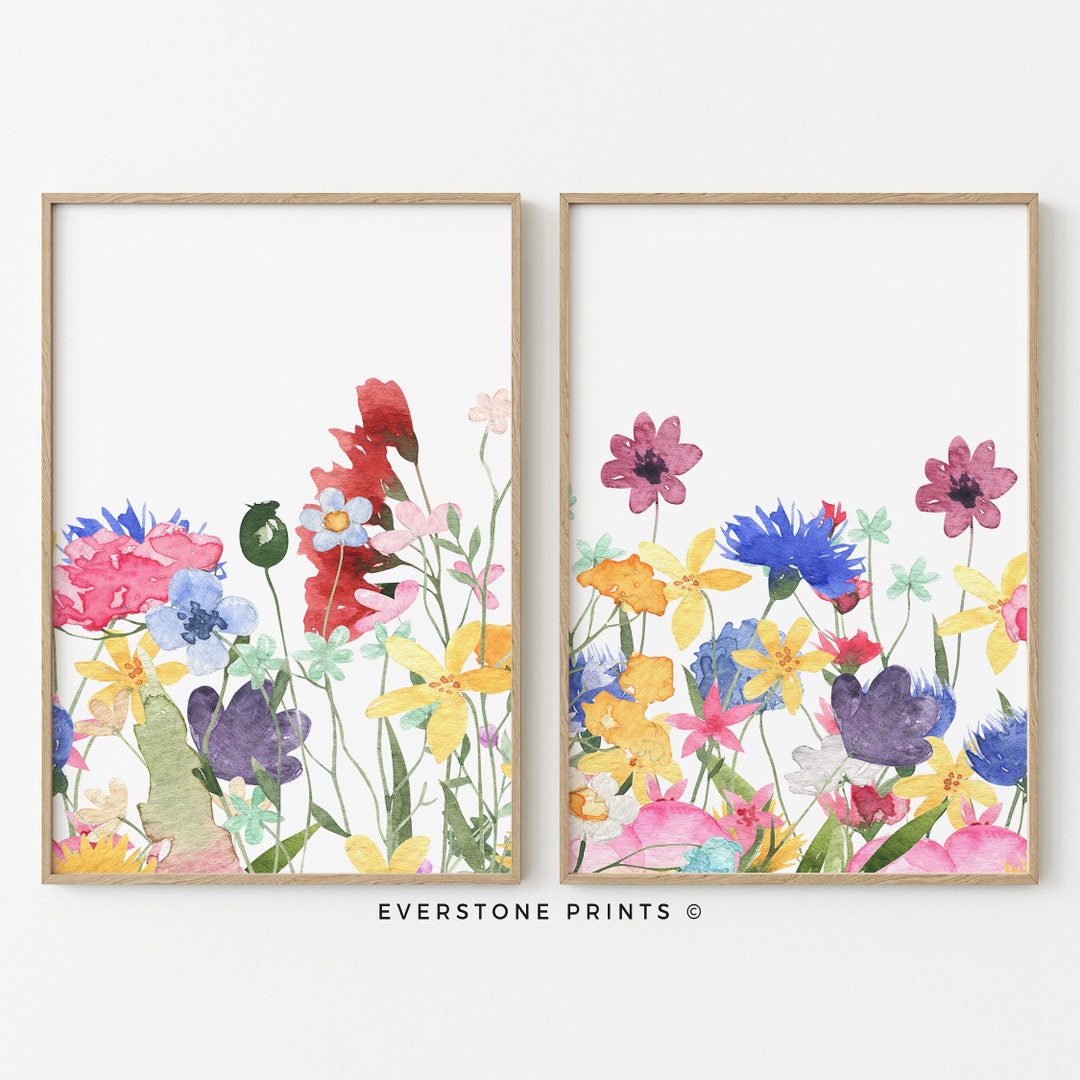 Colorful Wildflower Print Set of 2 | Bright Floral Prints, Botanical ...
