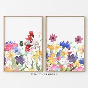 Colorful Wildflower Print Set of 2 | Bright Floral Prints, Botanical Print, Floral Wall Art, Watercolor Print, Spring Flowers, Printable Art