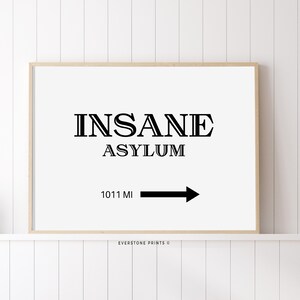 Insane Asylum |  Halloween Wall Decor, Halloween Poster, Halloween Printable, Trick or Treat, Halloween Art, Printable Art