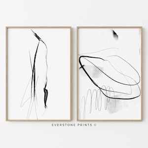 Set of 2 Black White Abstract Art | Line Drawing Abstract Print | Modern Minimalist Poster | Abstract Wall Art | Printable Wall Art |