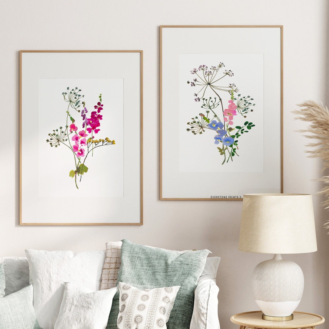 Watercolor Wildflower Set of 2 Prints | Colorful Bright Floral Prints ...