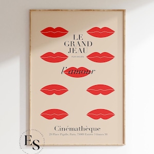 Vintage französischer Druck | French Kiss Art, Herz Wandkunst, Retro Kunstdruck, Paris Poster, Ausstellungsplakat, Minimalistische Wandkunst, Werbeplakat