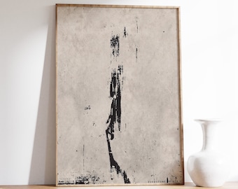 May include: Abstract art print with a black brushstroke on a beige background. The print is framed in a thin wooden frame. The text "EVERSTONE PRINTS" is in the bottom right corner of the print.
