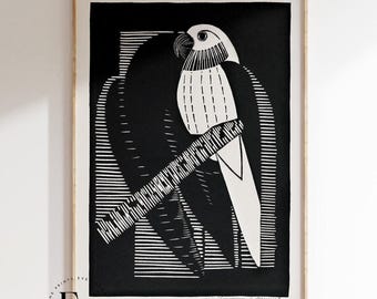 Vintage Bird Poster | Samuel Jessurun de Mesquita, Botanic Print, Poster Reproduction, Retro Wall Art, Black and White, Bird Art