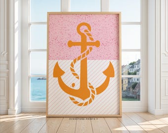 Orange Anchor Summer Print | Summer Ocean Wall Art Print, Coastal Art Print, Beach House Art, Coastal Wall Decor, Nautical Decor