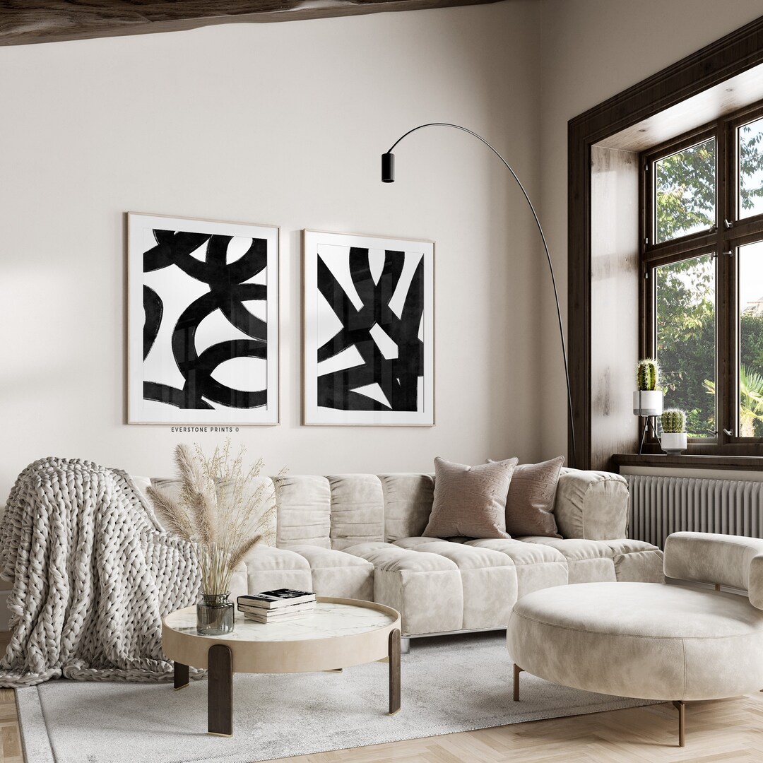 Black Lines Set of 2 | Black White Abstract Art Print, Abstract Wall ...