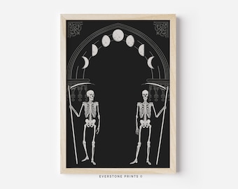 Schwarze Magie Skelett Wandkunst | Halloween Wandkunst | Witchy Wandkunst | Gruseliger Druck | Skelett Kunst | Halloween Printable | Druckbare Kunst