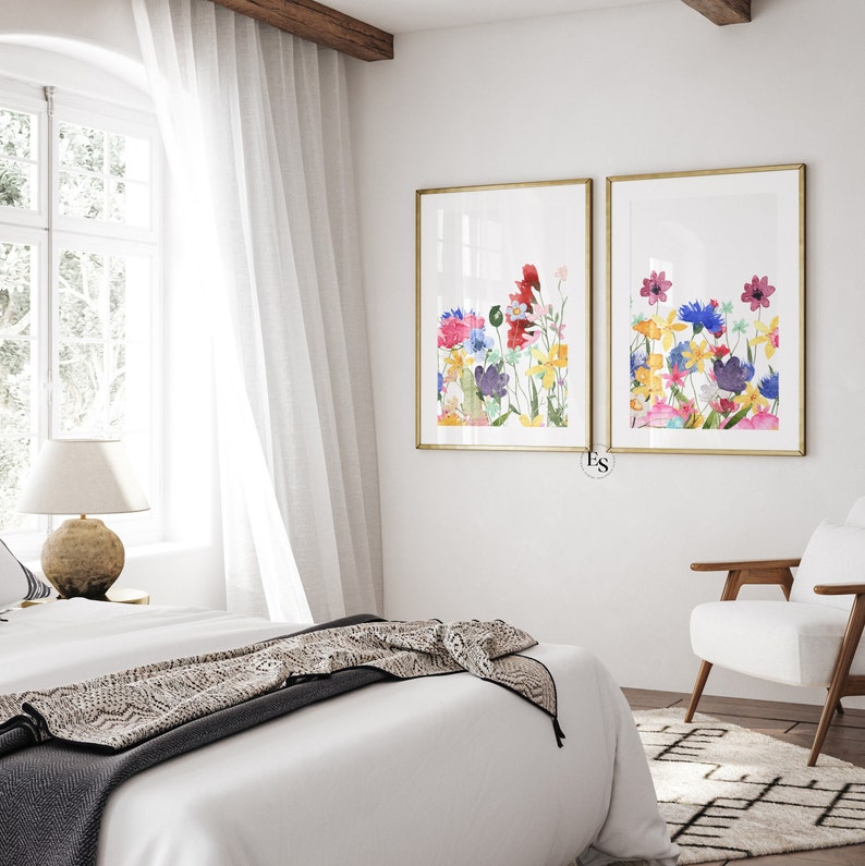 Colorful Wildflower Print Set of 2 | Bright Floral Prints, Botanical ...