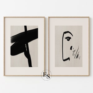 Black Abstract Set of 2 Prints | Gallery Wall Set, Black Abstract Art, Modern Abstract, Netural Wall Decor, Living Room Entryway Wall Art