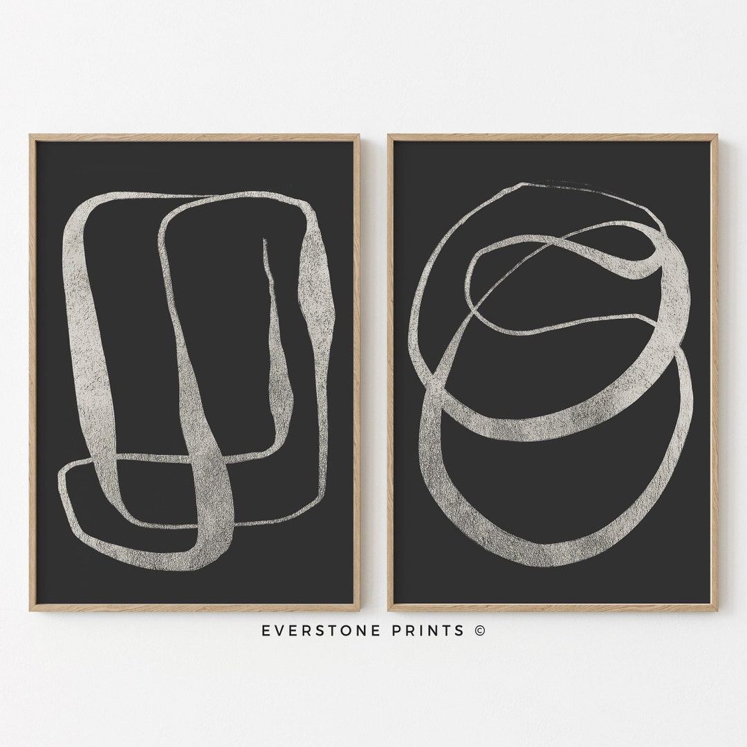 Minimalist Black Set of 2 Prints | Black White Line Art Minimalism ...