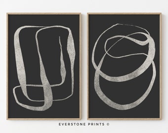 Minimalist Black Set of 2 Prints | Black White Line Art Minimalism Abstract, Neutral Abstract Prints, Wall Art Prints, Printable Wall Art